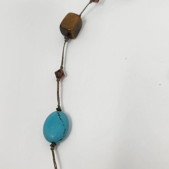 Premier Designs Promenade Tigers Eye Shell Faux Turquoise Long Necklace - Picture 3 of 7